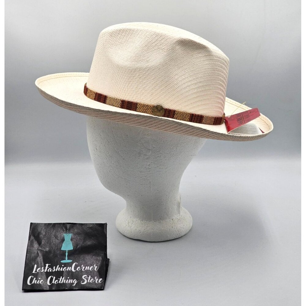 NWT American Hat Makers Freedom Laredo Men's Cream Straw Fedora Size Medium 3278 - Picture 3 of 11